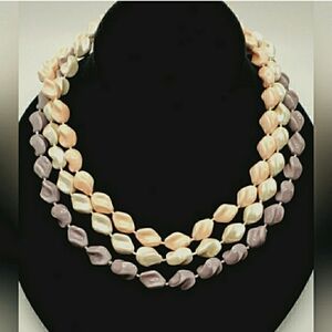 60s Vintage Lucite Necklace Lot Peach Pink Purple Pearl White Twisted Beads VL1